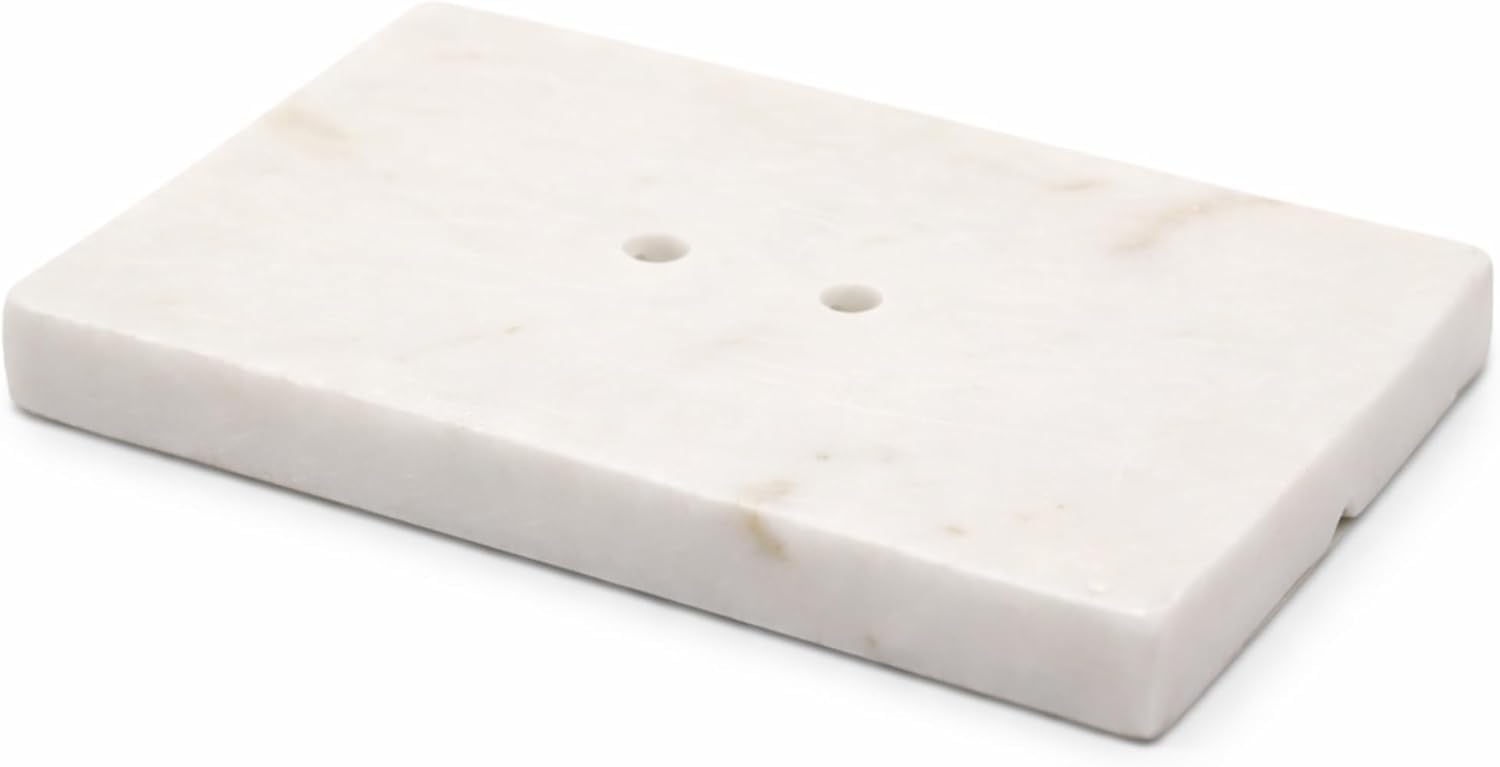 KC KULLICRAFT Natural Marble Soap Dish, White | Solid Stone, Heavy Durable Handmade, 5.7 x 3.5 Inch, For Bathroom Sink & Shower