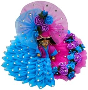 KRISHFEB Kanha ji Dress/Laddugopal ji Dress for Krishna Janmashtami Net Dress Poshak for Laddu Gopal with Mukut Little Krishna Dress for Festival (Pink & Blue) Size-02