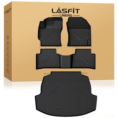 Image of LASFIT Floor Mats & Cargo Mat for Toyota Corolla 2020-2026(for Sedan), TPE All Weather Protection Rubber Car Liners Custom Fit for Corolla Accessories 1st & 2nd Row & Trunk Mats, Black