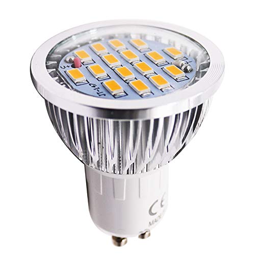 xin da xin Bombilla LED de 5,5 W, no regulable, luz blanca cálida, 3000 K, equivalente a bombilla halógena de 50 W, casquillo GU10, aluminio, 500 lm, 16 x 5630 SMD LED Cover