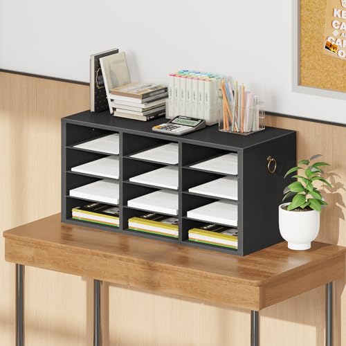 HOOBRO Countertop Mail Sorter, Wooden Literature Organizer, Student Mailbox for Classroom, Desktop Organizer for Office Home School, 12 Compartments Black BK43WF01 by HOOBRO - Image 8