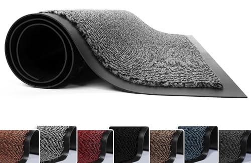 FB FunkyBuys Felpudo lavable, resistente, antideslizante y elegante, felpudo de goma grande para interiores y exteriores para un perfecto agarre del polvo (ondulado, gris, 60 x 80 cm)