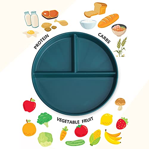 Maiyuansu Divided Trays For Adults Weight Loss, Reusable Portion Control Dinner Plate With 3 Compartments, Unbreakable Divided Diet Plates Plastic Compartment Plate Dishwasher & Microwave Safe (Green) #TOP2