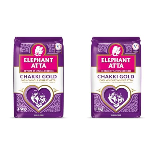 Elephant Atta Chakki Gold Chapatti Flour | Atta | Premium Flour | Naan Flour | Roti Flour | Chakki Atta | Chakki Flour | Chaki Flour | Plain Flour | (1.5kg) (Pack of 2)