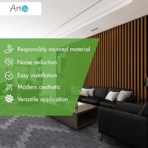 Image of Art3d 12 inch x 93 inch Acoustic Wood Slat Wall Panel, 8 pcs, 62 sq.ft, Walnut