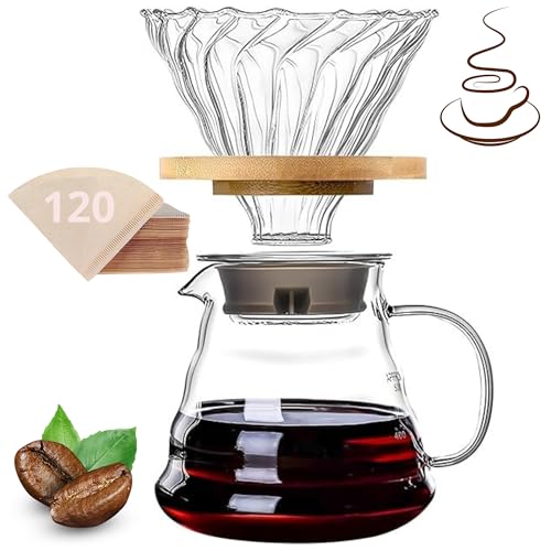Kit Cafeteira 600ml, 120 Filtros v60, Cafés Jarra Vidro Borosilicato, Coador v60, Coador de Cafe Vidro, Clever Dripper, Kit Cafeteira Filtrador V60 Coador de Café Passador de Café