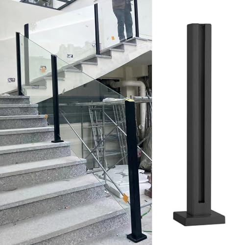 Poste de barandilla para Escalera Interior/Exterior, con Panel de Vidrio de Seguridad para Personas Mayores, Personas con discapacidad y niños. Acero Inoxidable Negro Duradero, Poste Final d