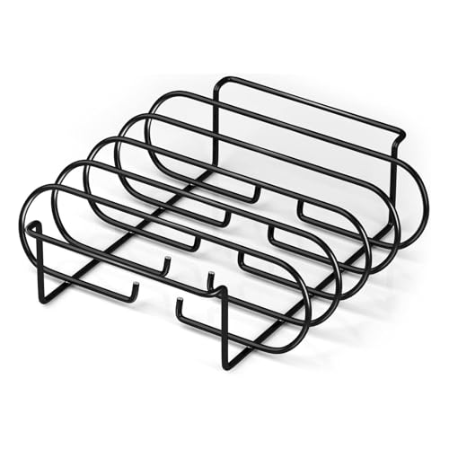 Rib Rack Roaster – 12 Inch Stainless Steel BBQ Grill Accessory | Non Stick Vertical Rib Holder – 4 Slot Rack for Evenly Cooking Ribs on Grill or Oven, Ideal for Outdoor Barbecues Picnics