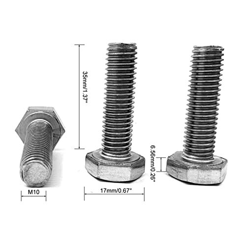 Image of M10 Hex Bolt, M10-1.5 x 35mm Hex Head Screw Bolts, 304 Stainless Steel, Fully Threaded, Plain Finish, Hex Tap Bolts 5Pcs (M10x35mm)