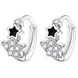 Unified Jewellery Pendientes de aro de estrella de cristal para mujer, aros de aleación de cobre en tono plateado con detalle de circonita brillante, aretes modernos hipoalergénicos de moda 1023