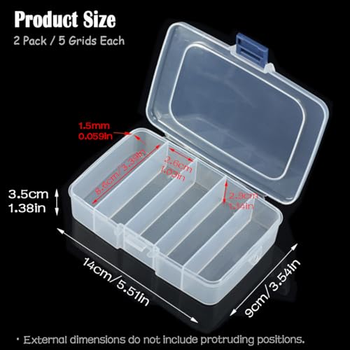 Image of 2 Pack Transparent Plastic Bead Organizers (5 Grids),Craft Organizers and Storage Beads Organizer, Art DIY, Crafts Jewelry Storage, Fishing Tackles, Size 5.51 x 3.54 x 1.38 in