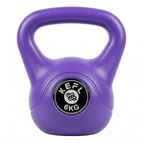 Image of KEFL Vinyl Coated Kettlebell for Strength Training & Home Gym, Colour Coded Non-Slip Weight for Fitness, Conditioning & Full Body Workouts, 2kg–20kg (6kg - Purple)
