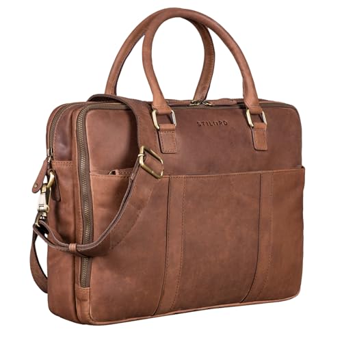 Sac bureau grand format STILORD Drake en cuir marron Messina, l'allié idéal de vos réunions