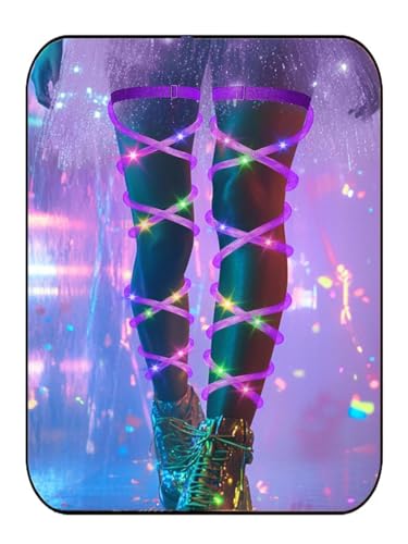 Lorealri Rave Leg Wraps Elastic Light Up Straps Plus Size Neon Garter EDC Outfit Concert Accessories for Women (Purple)