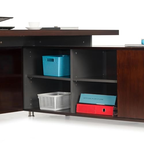 Image of Lakdi The Furniture Office Desk for Director Table Made in MDF with Laminate & Drwaers and Pedestal with Lockable CPU Space, Modern Executive Desk & CEO Desks - Openable Shutte- LDL-556
