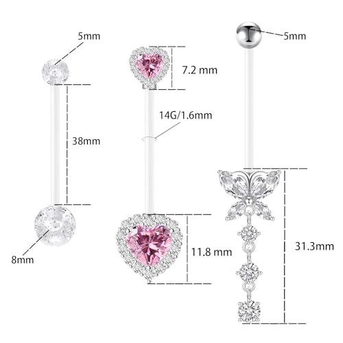 14G Heart Flexible Clear Acrylic Pregnancy Belly Button Ring Butterfly Dangle Pregnancy Maternity Belly Rings2