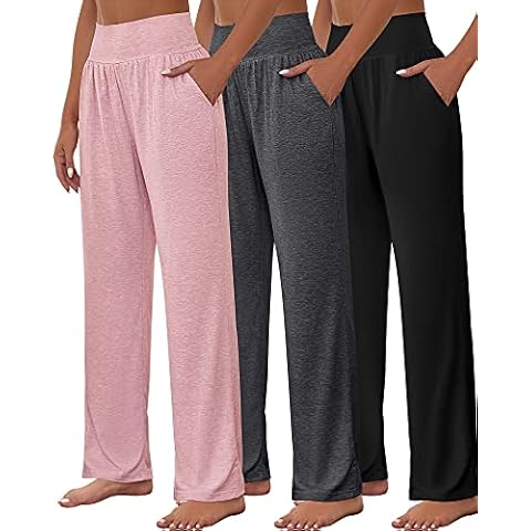 Neer 3 Pcs Women's Wide Leg Yoga Pant Comfy Loose Sweatpants High Waist Lounge Casual Athletic Pant Workout Joggers Pant (as1, Alpha, l, Regular, Regular, Black, Dark Gray, Pink) Cover