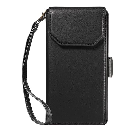 Coque en cuir iPhone 15 Pro Max noir fentes verticales et sangle arrière fonctionnelle