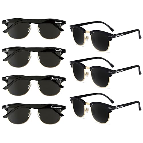 PartyGifts&beyond 7 Pcs Bachelor Party Groomsmen Sunglasses Wedding Sunglasses Favors for Groom Best Man Groomsman Gifts (Metal)
