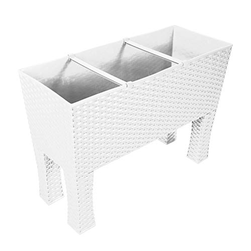 Tall Rectangular Plastic Rattan Indoor/Outdoor Trough Planter, White, 33 Litre 4 Tall Rectangular Plastic Rattan Indoor/Outdoor Trough Planter, White, 33 Litre - Image 4