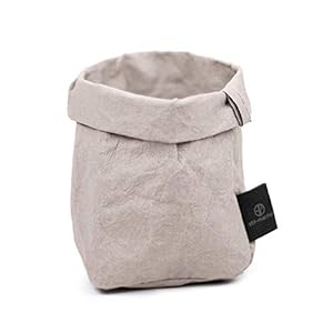 Designer Krempelkorb | Gr. S | Aufbewahrungskorb aus waschbarem Papier | Lederoptik | VEGAN | Deko-Box | Geschenkbox | Übertopf | 9cm x 9cm x16cm … (Grau)