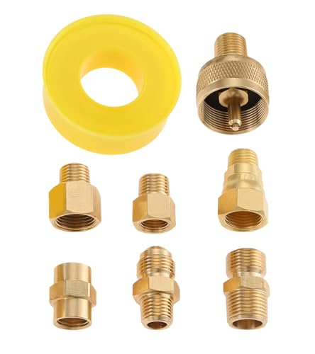 8 Pcs Weed Torch Gas Propane Tank Bottle Converter Kit - 1lb Fitting with 3/8"NPT, 1/4"NPT, M12X1.25, 1/4" Ball Flare Fitting, Swivel Flare Parts Adapters, Universal Kit for All Torch Fittings