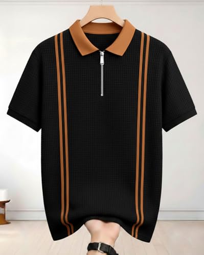Image of AUSK Men Casual T-Shirt, Texture Printed Half Sleeve Tshirt for Mens, Polo Tshirt