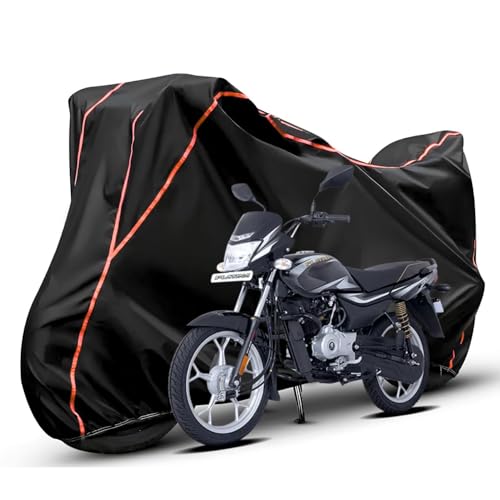 Image of Waterproof Bike Body Cover Compatible with Bajaj Platina Dustproof Scratchproof - Motorcycle Cover for Two Wheeler, Outdoor Full Cover with UV, Duty, Rain Protection (Black & Red) R1