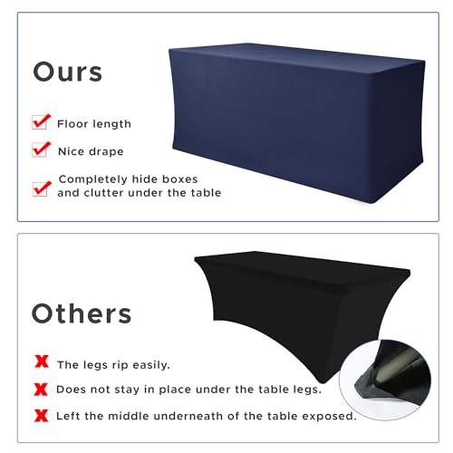 Image of Rectangle Spandex Fitted Tablecloths For Vendor 2 Pcs 72X30 Inch Navy | Wrinkle Resistant Table Covers Protector for 6 Foot Folding Table, Vendor Booths, Parties, Craft Show, Trade Show