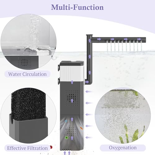 Image of 20W Large and Powerful Aquarium Filter, Adjustable Filter for 40-80Gal Fish Tank with Biochemical Sponges, Submersible Fish /Turtle Water Filters, Filtration /Oxygenation /Water Cycle 3in1 Filter