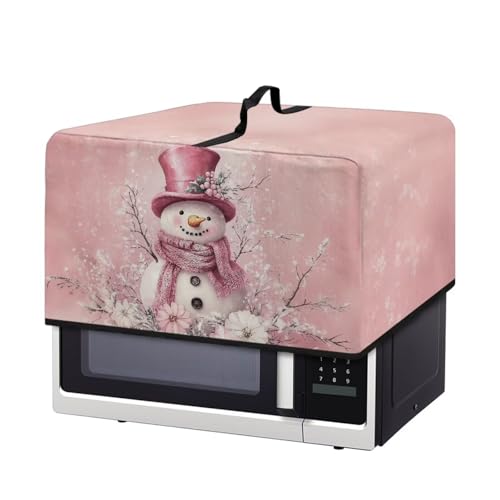 Image of Christmas Convection Oven Cover, Holiday Decor Dust Proof Smart Microwave Oven Protector for Countertop Decorations, S, 18.25 x 14.5 x 11 Inches, Snowman Flower Pink