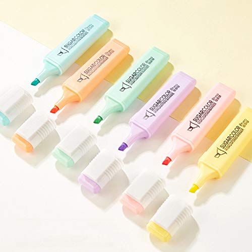 CMHX Pastel Colors Highlighter,Chisel Tip Marker Pen,6 Assorted Color,for Adults & Kids,Clear View(SUGARCOLOR Bumper)