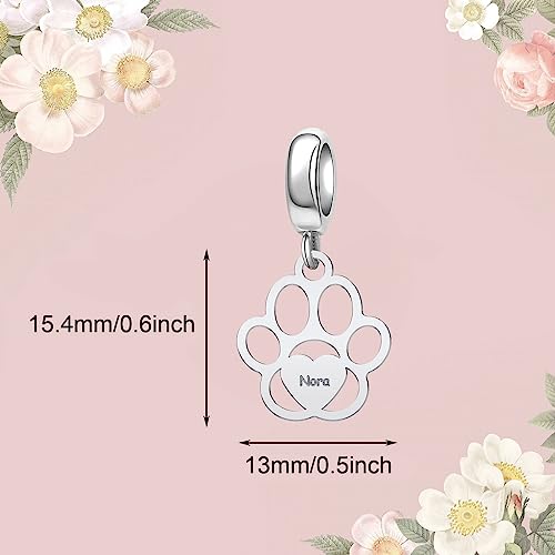 CharmSStory Heart Love Dog Pet Paw Print Custom Name Heart Charms for Bracelets Compatible with Pandora Bracelets for Dog Pet Lover2