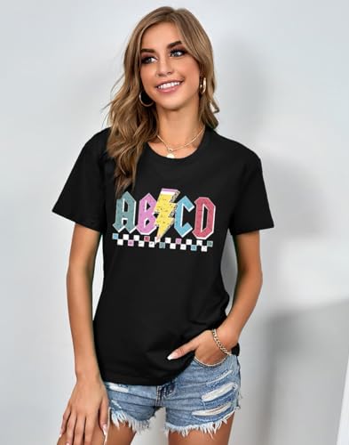 LHBNK Teacher Shirts Women ABCD Teacher Tshirt Teacher Life Shirt Tops Back to School Gifts Casual Summer Tops4
