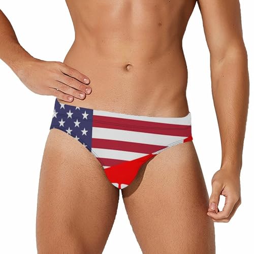 Canada and USA Flag Novelty Men's Swimming Brief Swimwear Pants Trunks Beach Shorts Underwear