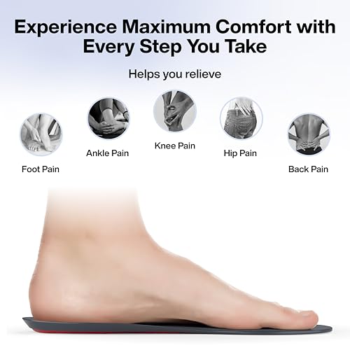 FOVERA Gel Insoles Pair for Walking, Running, Sports, Formal and Safety Shoes - All Day Comfort with Dual Gel Technology - Full Length Sole for Every Shoe (Male, Red, Pack of 1 Pair)