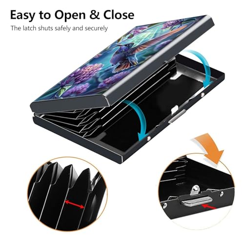 Credit Card Holder, Hummingbird Design Mini RFID Blocking Aluminum Wallet Slim Metal Hard Case Shell Travel Wallet ID Case Small Credit Cards Case Business Cards for Women Men Girls3
