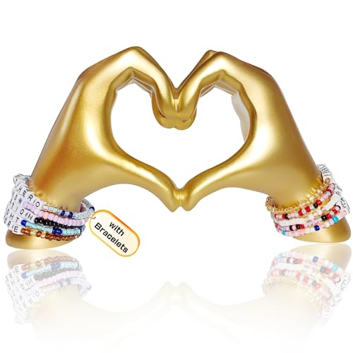 Gold Heart Hands Sculpture with 10Pcs Friendship Bracelet, Romant...
