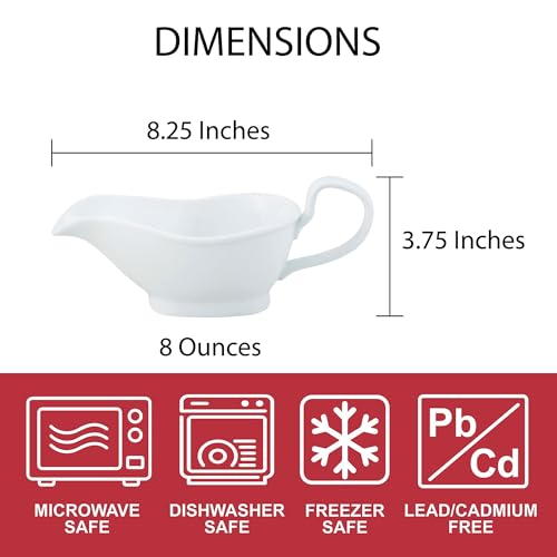 Image of HIC Kitchen Gravy Boat, Fine Porcelain, Pedestal Stand Design, 8-Ounce Capacity For Gravy, Sauce, Au Jus, Dressing, Holiday Meals, And Entertaining
