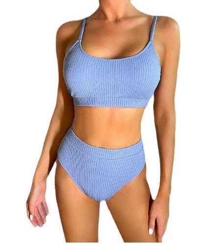 Summer High Waist Swimsuit Women Patchwork Bikinis Set Back Bandage Cross Swimwear Triangle Brazilian Bathing Suits, M