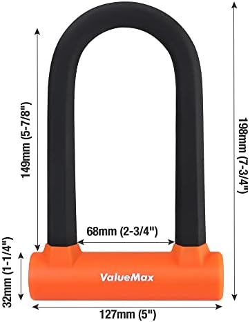 ValueMax Bike Lock - 16mm High Security Bike U Lock, with 1.8m(6FT) Security Bike Cable, Heavy Duty Cycle D Lock and Mount Holder, for Motorcycles/Scooters/Bicycles/Door