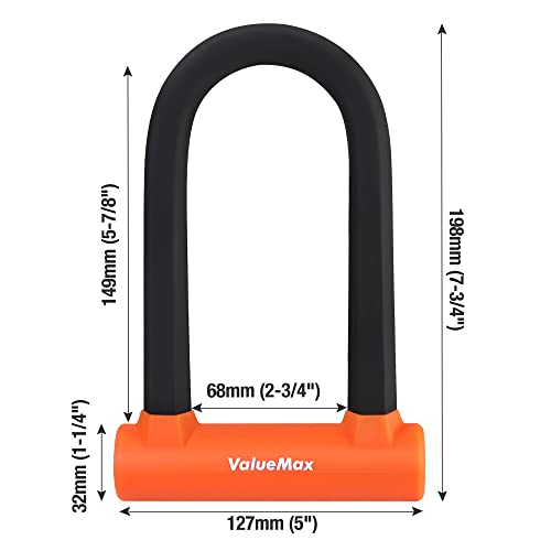 ValueMax Bike Lock - 16mm High Security Bike U Lock, with 1.8m(6FT) Security Bike Cable, Heavy Duty Cycle D Lock and Mount Holder, for Motorcycles/Scooters/Bicycles/Door Black Orange - Image 3