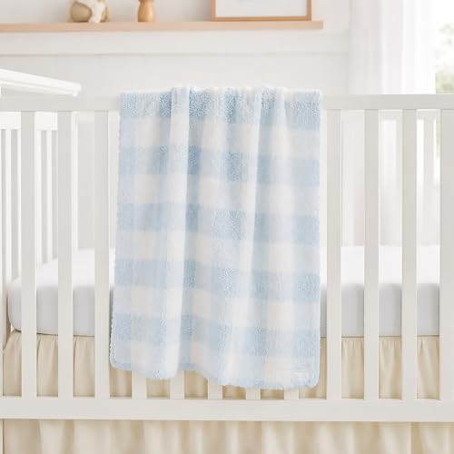 Image of Mud Pie Blue Gingham Chenille Blanket, Soft Baby Blanket for Nursery, Stroller and Shower Gift