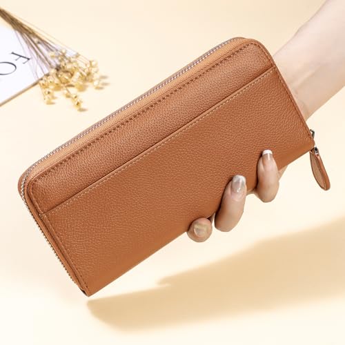 Image of RFID Blocking Womens Zipper Wallet Leather Large Capacity Billfold Clutch Zip Around Wallets for Women