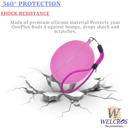 Image of WELCROS Soft Silicone Protective Case Cover for OnePlus Buds 4 (Lanyard Pink)