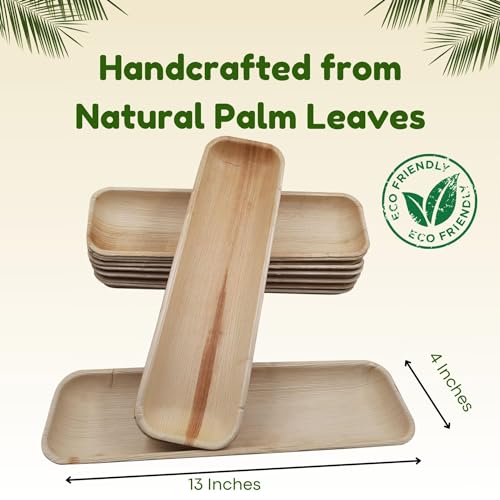 Compostable Palm Leaf Sushi Plate Set | Bamboo Tray Disposable Serving Tray Set for Luau Parties