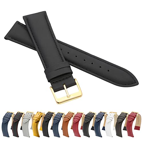 MARCHEL Lederarmband LLB 18 mm Schwarz aus Echtleder mit goldener Schließe