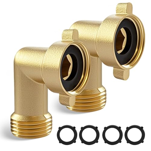 90-Degree Hose Elbow Connector Durable Brass Design for RV Water Hoses and Outdoor Faucets Easy Grip for Effortless Handling Perfect for Home and RV Applications (2 Pcs)