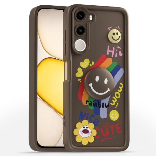 Image of Pikkme Back Cover for Realme C100x | Soft Silicone| Cute Rainbow Smile & 3D Cartoon Flower Design | Shockproof Raised Camera Protection Bumper Case (Brown)