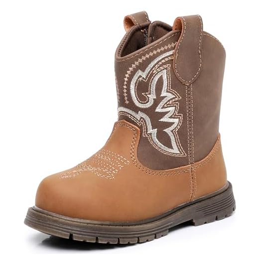 Felabo Toddler Cowboy Boots for Boys & Girls Western Round Toe Hook & Loop Strap Non Slip Sole (5-9 Toddler)